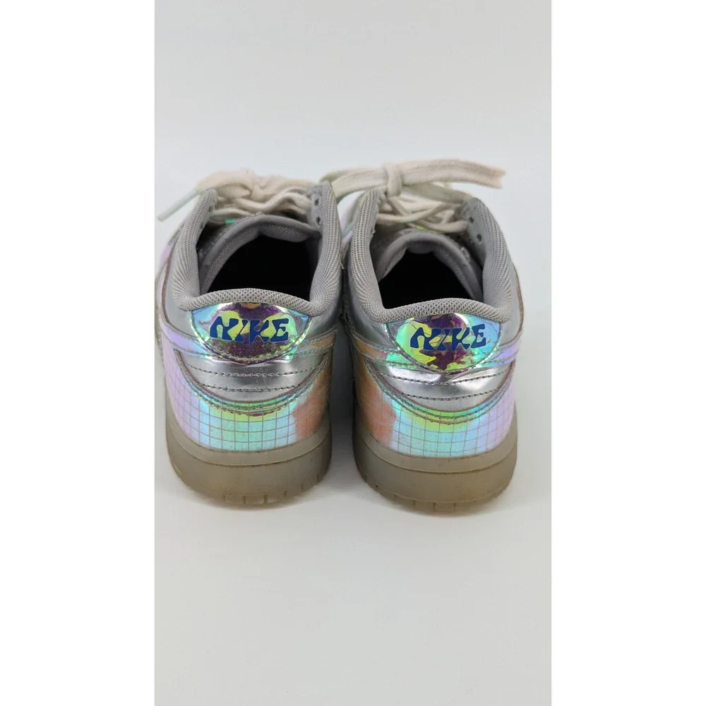 Nike Dunk Low Silver Iridescent Holographic Grid Sneakers Shoes 3Y Kids